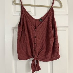 Waffle knit button up tank in maroon/pink, size XL.